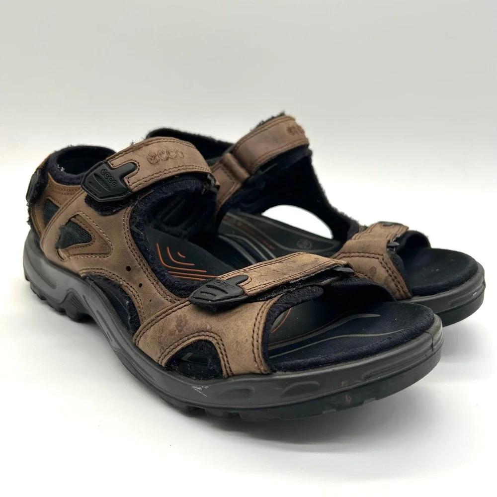 ECCO Yucatan Sport Sandals Mens 45 Brown Leather Hiking Walking Receptor Strappy